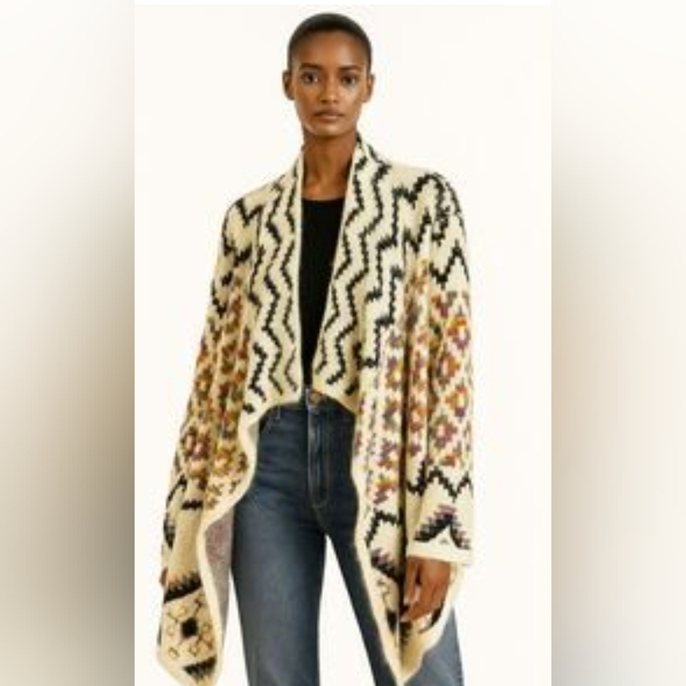 Montanaco Women's Patterned Draped Open Sweater Cardigan M
